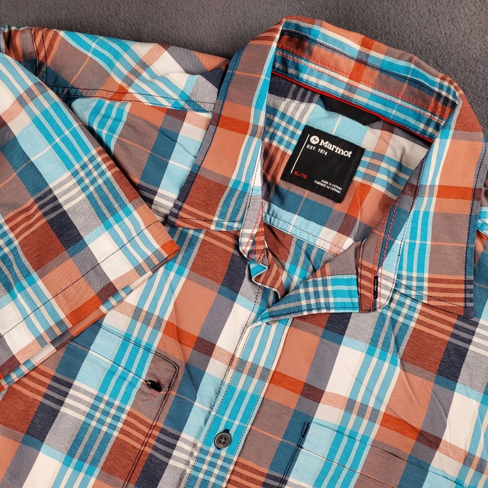 Marmot‎ Plaid Shirt Short Sleeve Button Up Outdoor Casual XL/TG